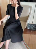 Tian Boat Neck Puff Flare Long One Piece