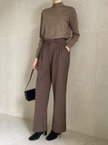 Divet Two Pin Tuck Brushed Span Wide Slacks