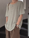 Bonnie Linen Stripe U-Neck Short Sleeve T-Shirt