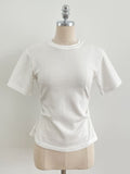Linda Round-Neck Shirred Slit Short Sleeve T-Shirt
