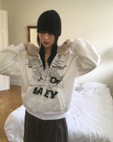 [Brushed Lining] Biffon Lettering Loose Fit Fur Hood Zip-Up