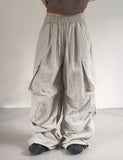 Bakin Nylon Cargo Two-Way Banding Long Wide Jogger Pants