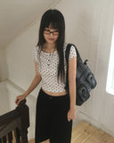 Addie Dot Button Shirring Short Sleeve T-Shirt