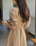 Chestnut Pintuck Collar Shirt Long One Piece (Strap Set)