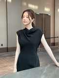Celia Shirring Turdle Sleeveless Long One Piece