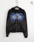 Venom Y2K Lettering Cubic Velvet Brushed Hood Zip-Up