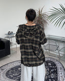 Dehes Hooded String Checkered Shirt