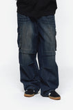 Wide cut cargo denim pants