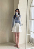 Amy Pintuck Banding Short Cotton Pants (Belt Set)