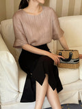 Pecho Pleated Short Sleeve T-shirt Blouse