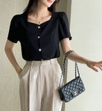 Terry Linen Puff Short Sleeve Blouse