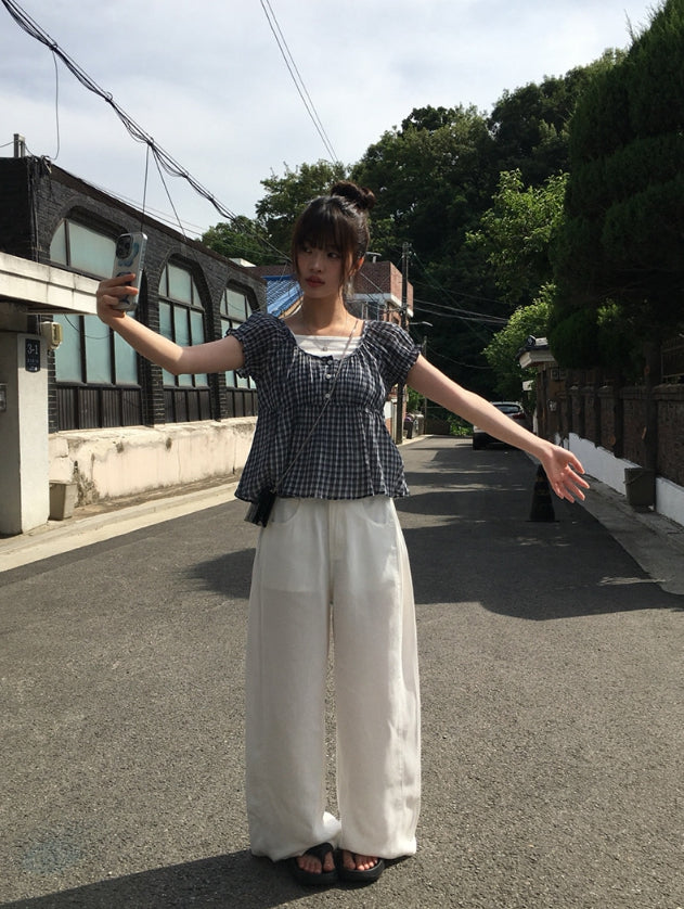 【Anyone more】Onni Summer Side Pintuck Snap Wide Pants Anyone more (エニワンモア) - オンニサマーサイドピンタック