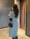 Piel Check Tweed Color Matching H-Line One Piece