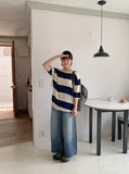 [unisex] Juta punching stripe over short sleeve knit