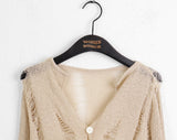 Gabel damage slit button long sleeve cardigan