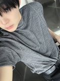 Cut line mock neck short sleeve T-shirt