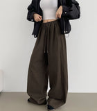 Two-Way Hem Snap Banding Diagonal Cut Wide Fit Cotton Pants