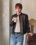 Bergon leather washed cut biker jacket