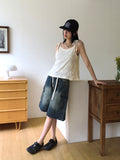 Kelu Vintage Washing Strap Cargo Denim Bermuda Shorts