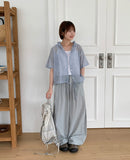 Shihyoko Seersucker Check Hood Short Sleeve Shirt