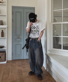 Late Back Leather Pocket Denim Pants