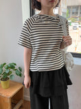 Colmen Stripe Hood Crop Short Sleeve Tee