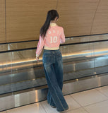 Tokyo Lettering High Neck Color Matching Pink Crop Jersey