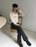 Sime Balletcore Ribbon String Punching Knit Cardigan