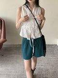 Leeum pleated shirring string sleeveless blouse