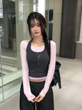Levan Color Matching Halter Sleeveless Cut Long Sleeve T-shirt Set