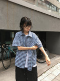 [unisex] Module Loose-Fit Check Short Sleeve Shirt