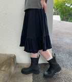 [BAONHAUS] Radonme Shirring Fringe Banding Midi Skirt