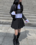 Litu Black Blue Pleats Skirt