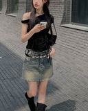 Fuse Ribbon Strap Off Shoulder T-Shirt