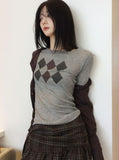 Argyle See-Through Long Sleeve T-Shirt