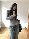 Ine Button Round Slim Hoodie