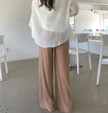 Tight Pleats Slim Semi-Wide Straight Banding Pants
