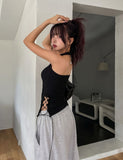 Mute cut side eyelet halter sleeveless
