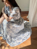 Luena Toile Flower Puff Long One Piece (Belt Set)