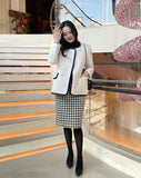 Snowing Color Matching Boucle Double Half Jacket