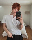 Montes Crop Henley Neck Short Sleeve T-shirt