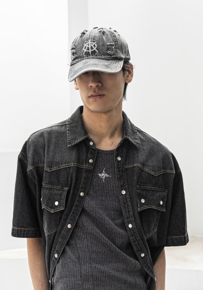 ●MASSNOUN● EMBLEM WASHED DYING VINTAGE BALL CAP (3色) massnoun(マスノウン) - エンブレムウォッシュ加工ビンテージ