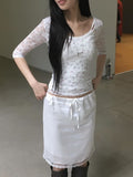 Oin Satin Lace Midi Skirt