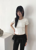 [With Cup] Luke Back Slit Ribbon Strap Short Sleeve T-shirt