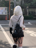 Chino Multi-Pocket Leather Shoulder Bag Backpack