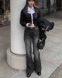 Tabi Black Denim Washing Bootcut Denim Pants