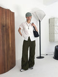 Carburn incision pocket key ring pintuck shirring two-way long wide jogger pants