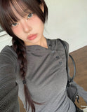 Rhythm Diagonal Unbalanced Button Hood Long Sleeve T-shirt