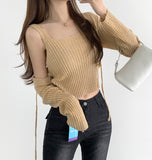 Rib Bolero Square Neck Sleeveless Knit Cardigan Two-piece Set