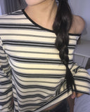 Giron Stripe One Off Shoulder Unbalance T-Shirt